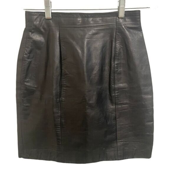 Vintage Byrnes & Baker Black Leather Pencil Skirt High-Waisted Knee Length SZ 6 - Picture 2 of 9